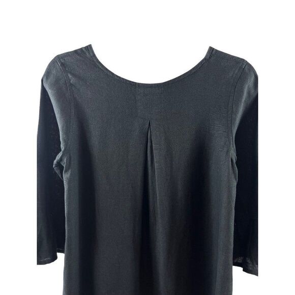 Crown Linen Designs 3/4 Bell Sleeve Hi-Lo Tunic Blouse XS Black European Linen - Picture 5 of 9